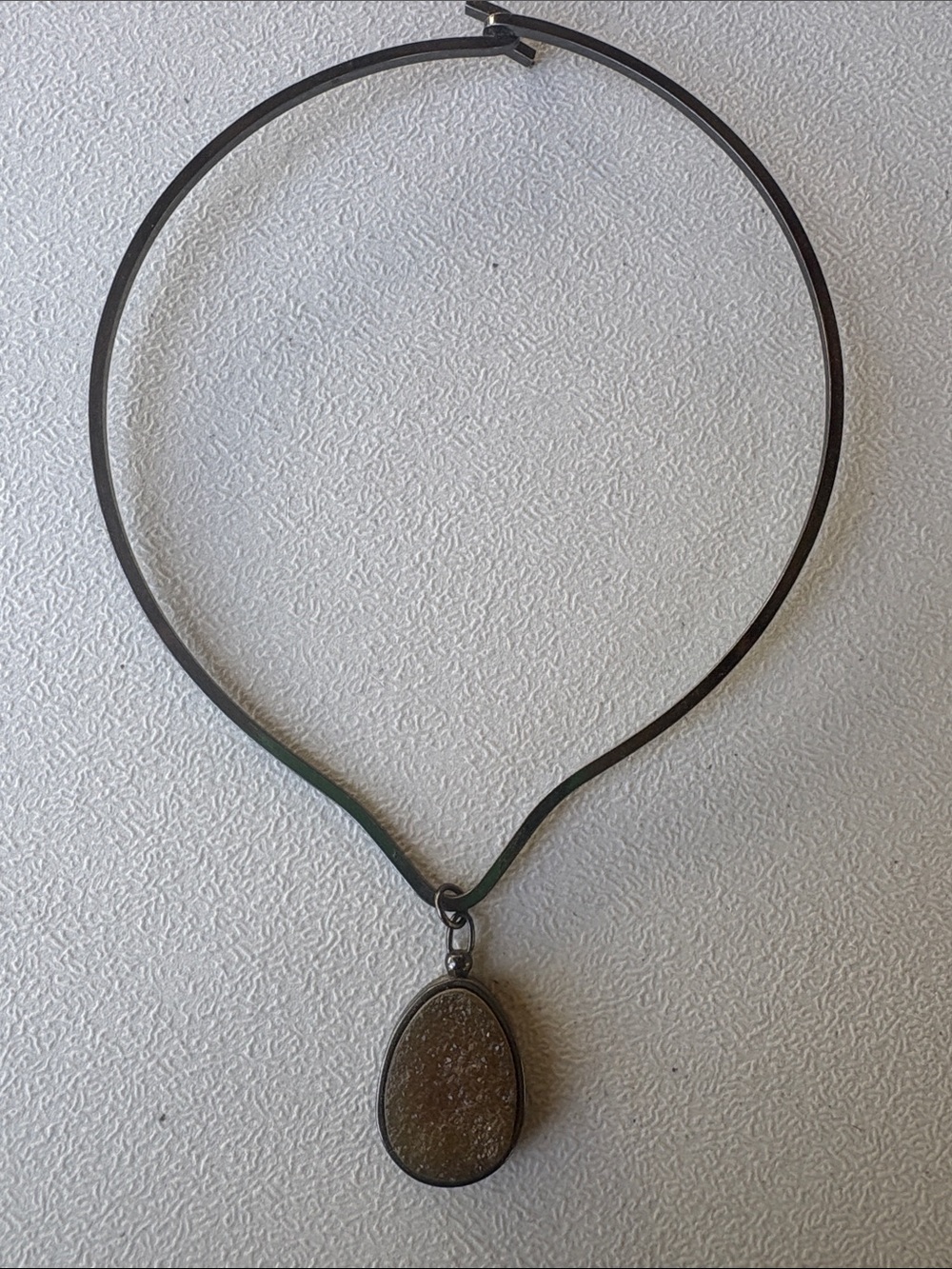 Brown Druzy Teardrop Pendant Necklace - Minimalist Statement